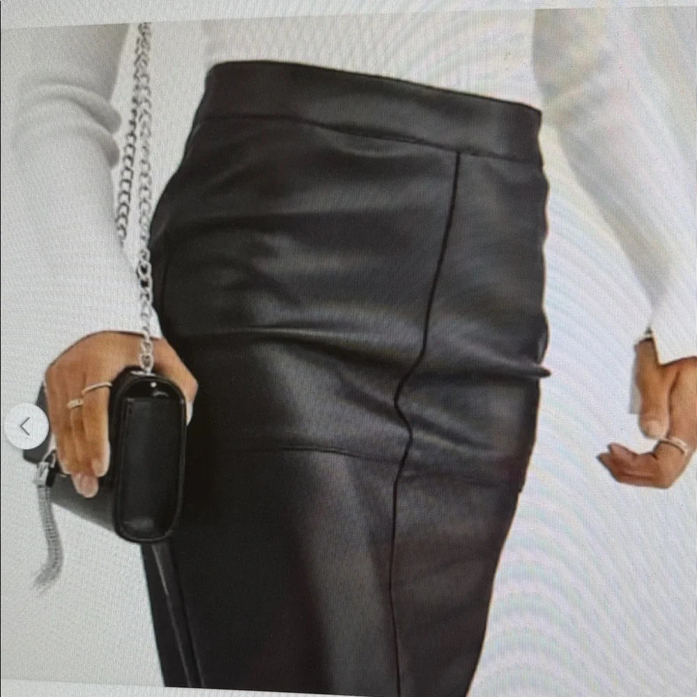 NWT Faux Leather Black PencilSkirt Panel Detail Hip Zipper Modern Preppy Retro M